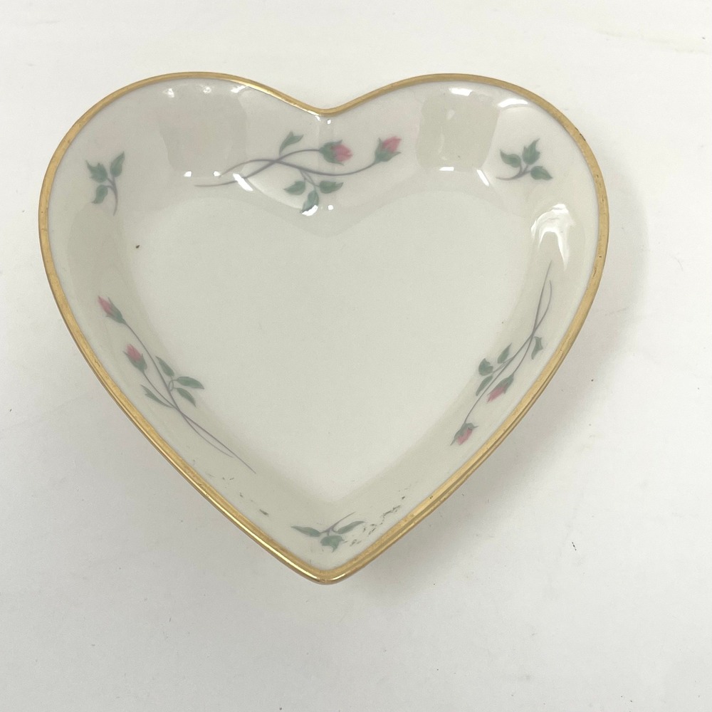 Lenox‎ Rose Manor Heart Trinket Dish Ivory China Pink Rose Gold Trim Made in USA